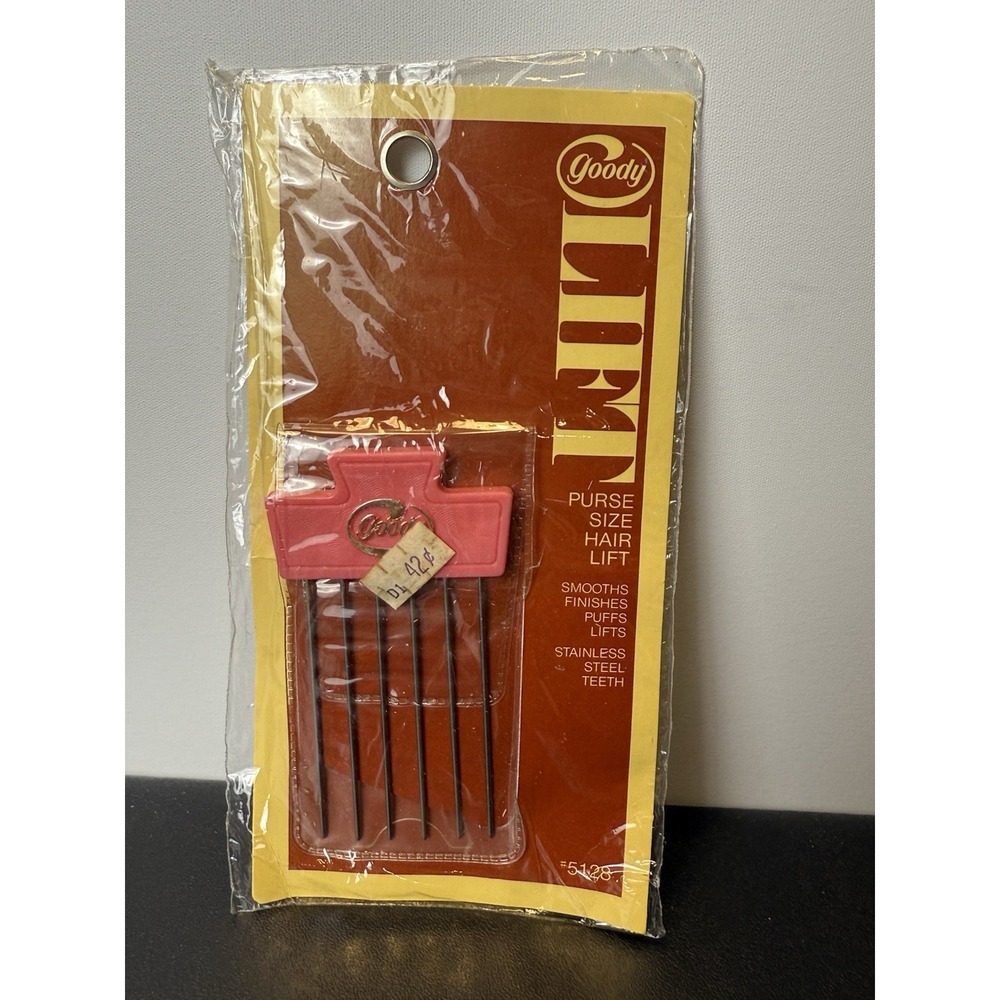 Vintage Goody Purse Size Hair Lift Comb Pick‎ #5128 Pink 1975 Old Packaging NOS